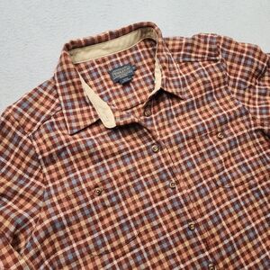 Pendleton Virgin Wool Shirt Womens Large Brown Beige Plaid Flannel